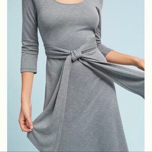 Anthropologie Amadi Gray Belted Tulip Back Keyhole 3/4 Sleeve Dress